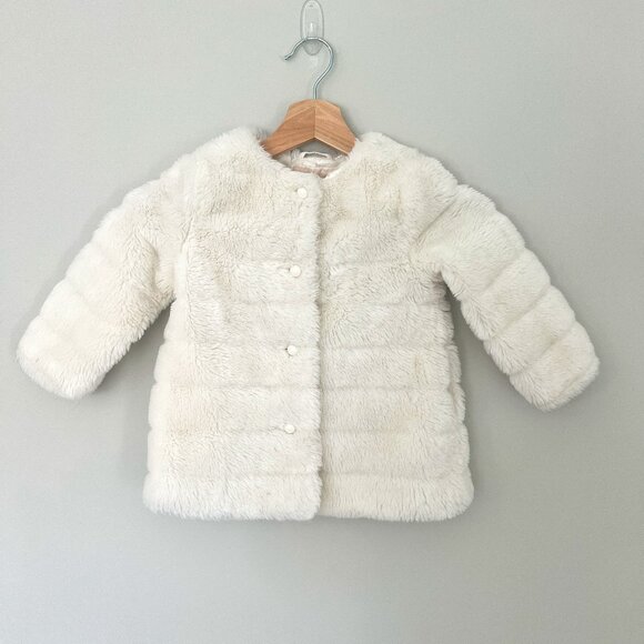 Janie and Jack white faux fur coat 2T